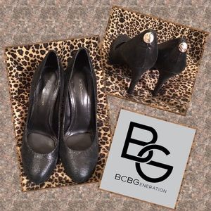 BCBGeneration Black Round Toe Pumps